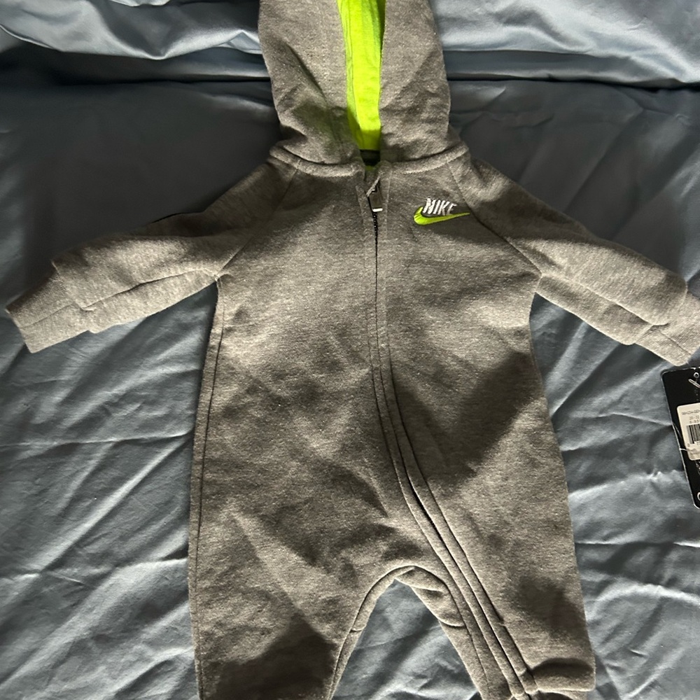 Nike Gray and Green Footies One Piece with Full-Length Zipper